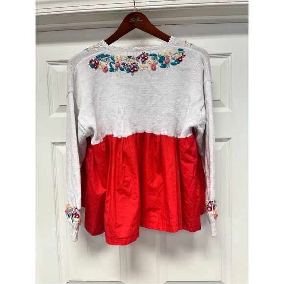 Vintage Cape Isle Knitters Floral Embroidered Sweater Too sz L So Cute! - Picture 5 of 6
